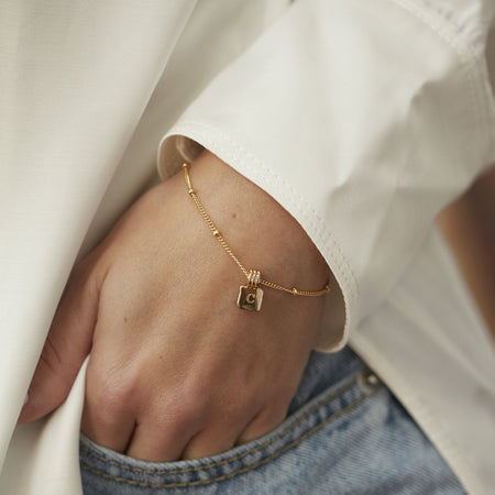 Initial Square Charm Bracelet Gold